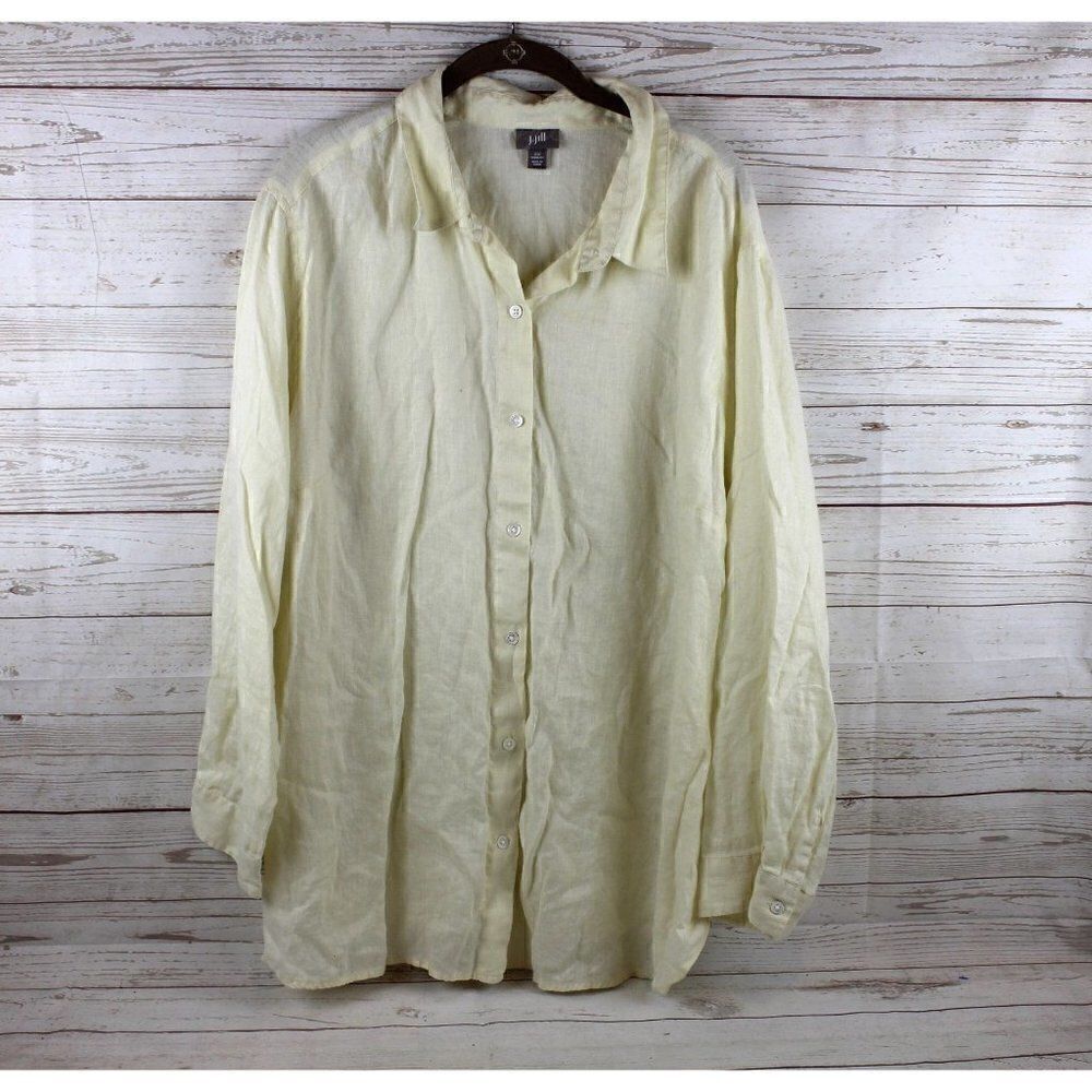 J.JILL 2X Linen Button Long Sleeve Shirt